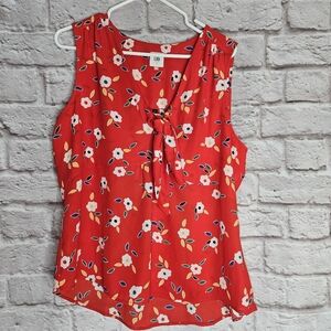 Cabi Sleeveless Blouse Top Tank Floral Red Large